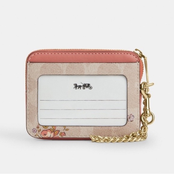 Coach Zip Card Case In Signature Canvas With Floral Print CAU45 IM Sand Multi - Picture 2 of 13